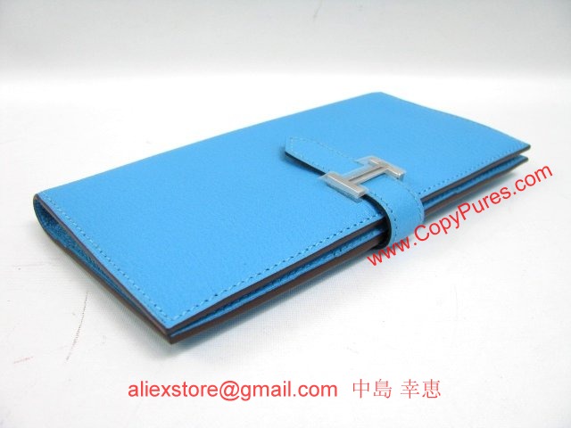 エルメス（HERMES）【新品】ベアン二つ折長財布シェーブル/ブルーアズティック（金具：シルバー）   2104100806512 